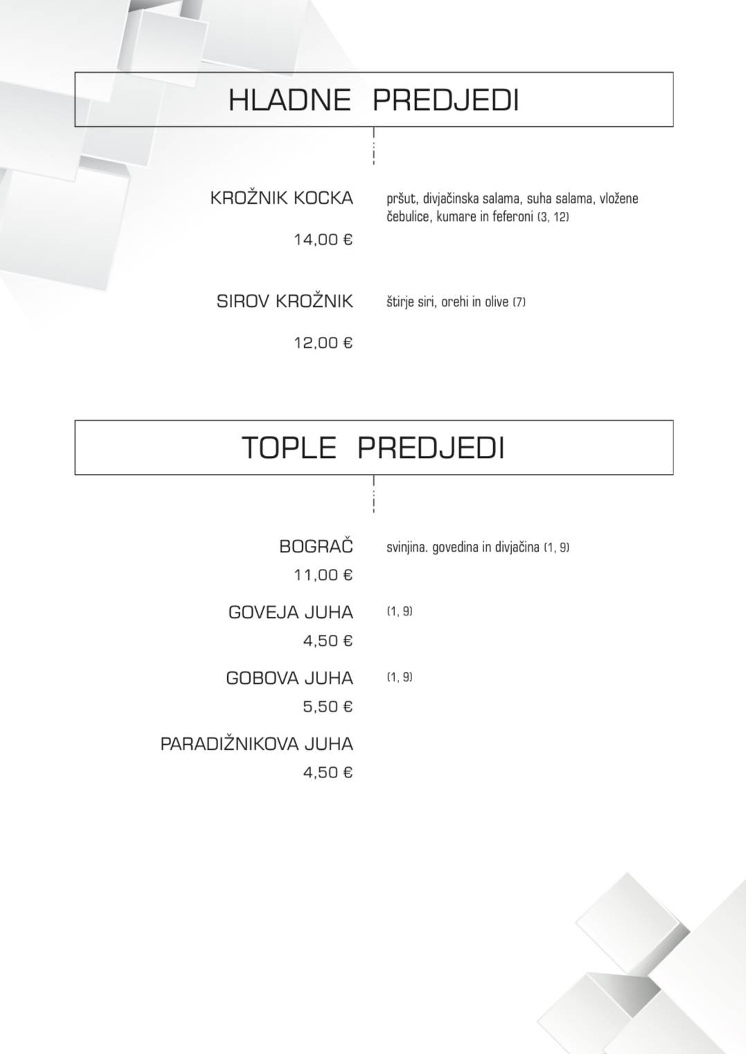 Menu di Gostilnica in picerija KOCKA 