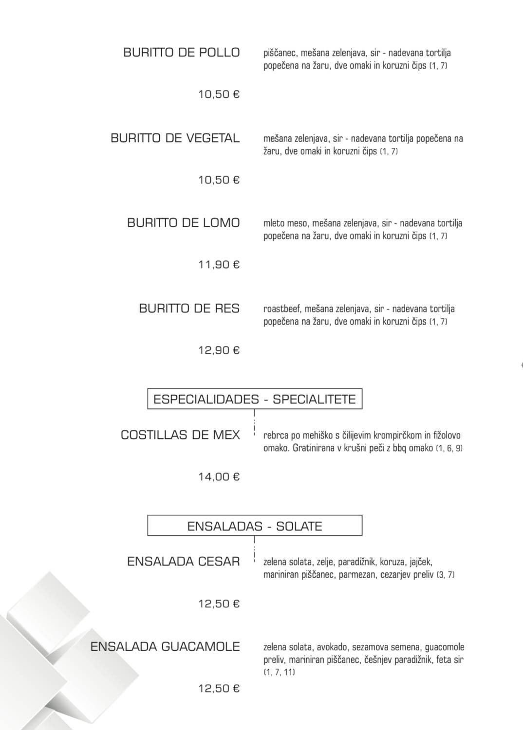 Menu di Gostilnica in picerija KOCKA 