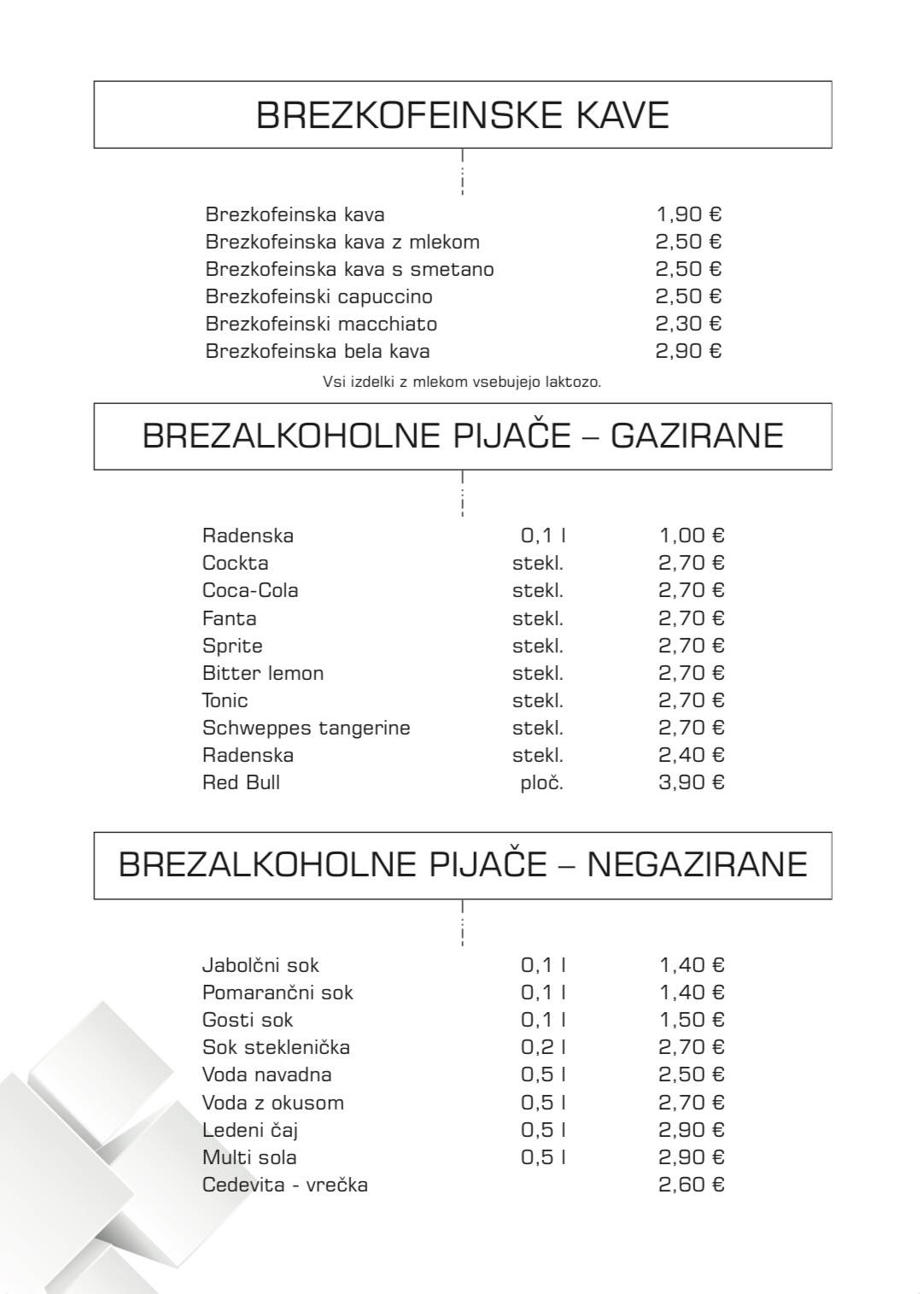 Menu di Gostilnica in picerija KOCKA 
