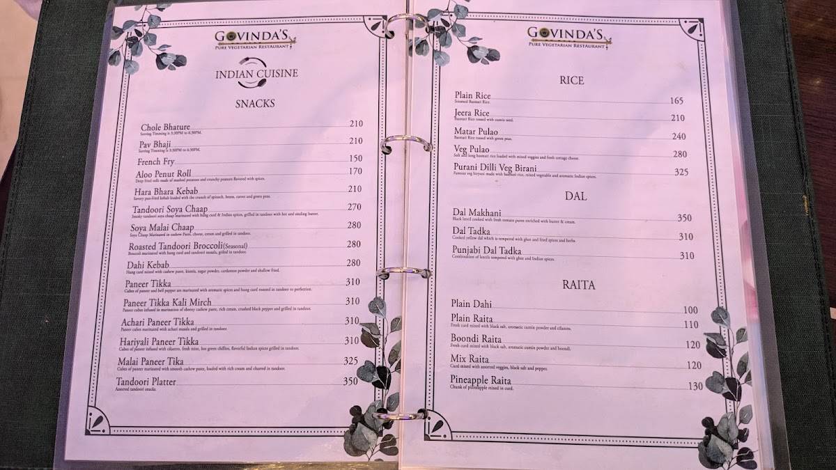 Govinda's Restaurant menu