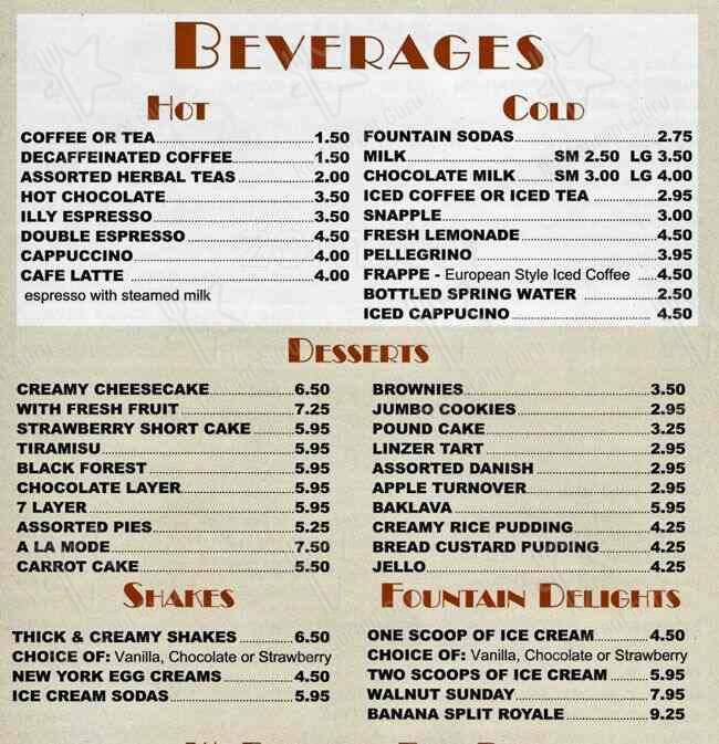 Menu at Gracie Mews Diner desserts, New York City