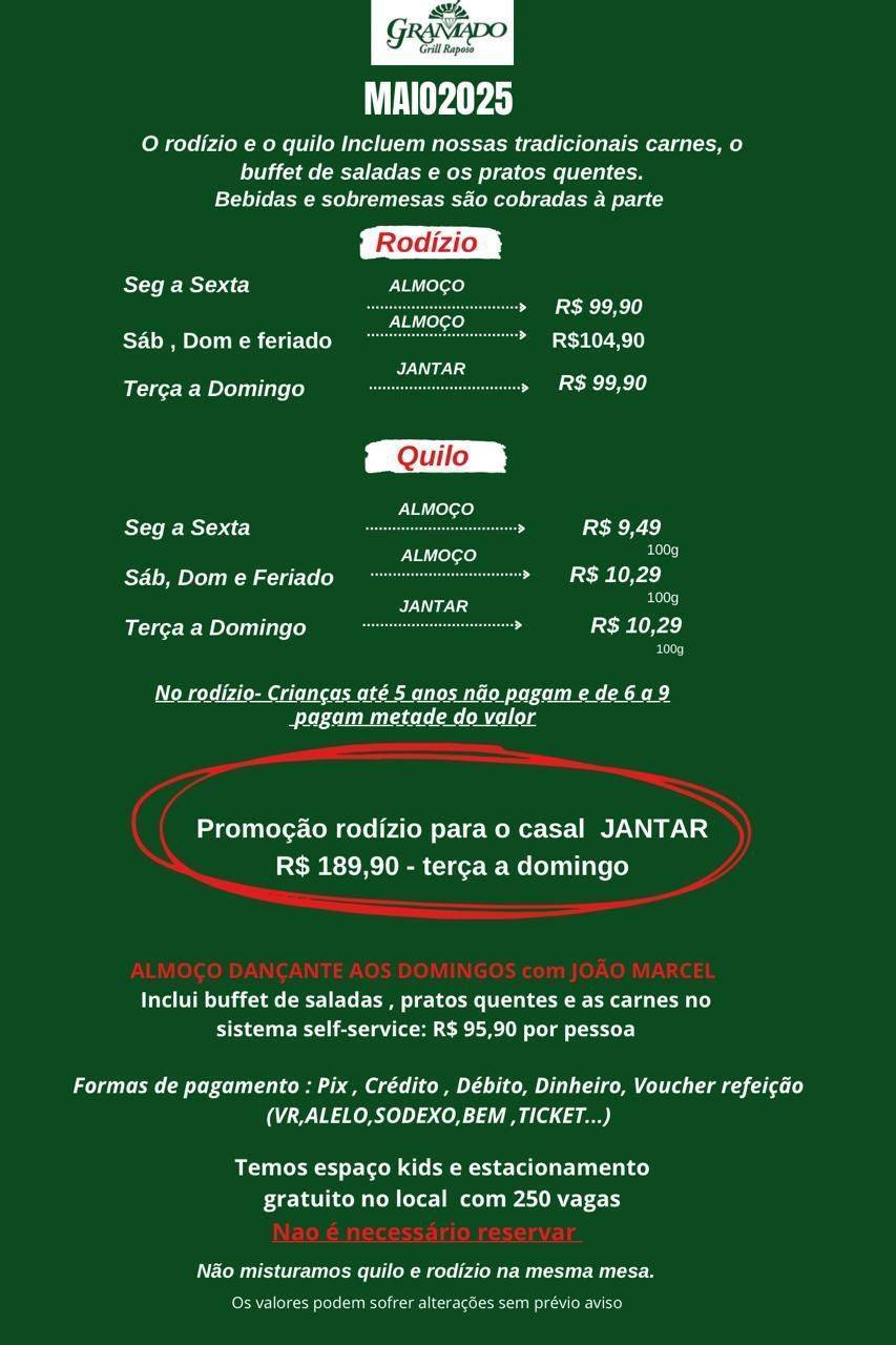 Gramado Grill Raposo cardápio