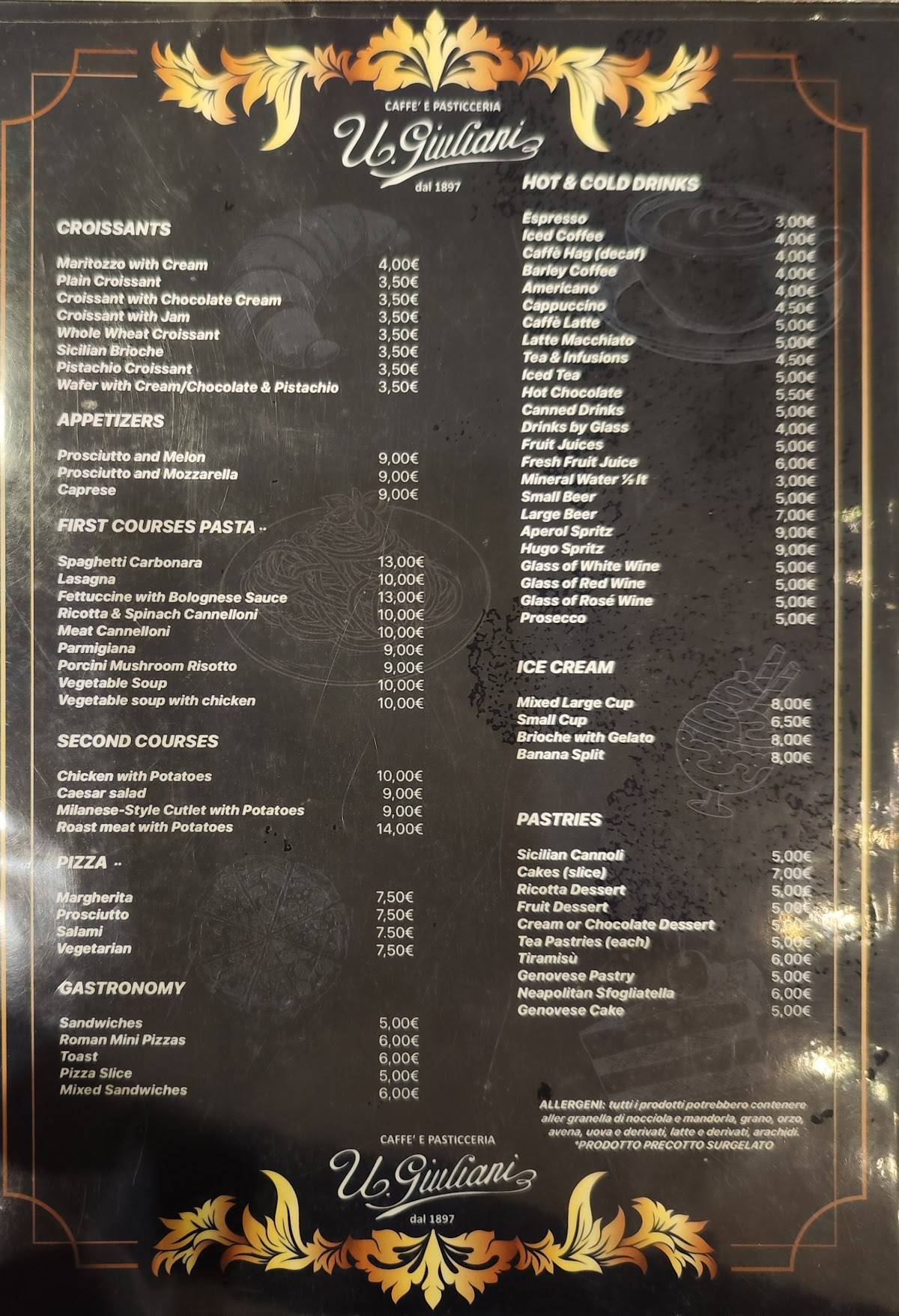 Menu di Gran Caffè Giuliani, Rome 