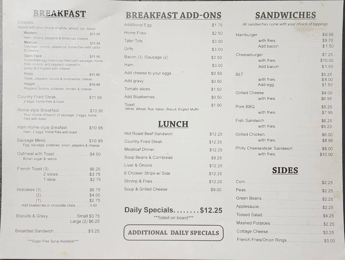 Menu at Grandma's Country Kitchen restaurant, Granville