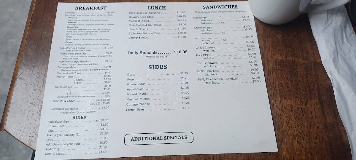 Menu at Grandma's Country Kitchen restaurant, Granville