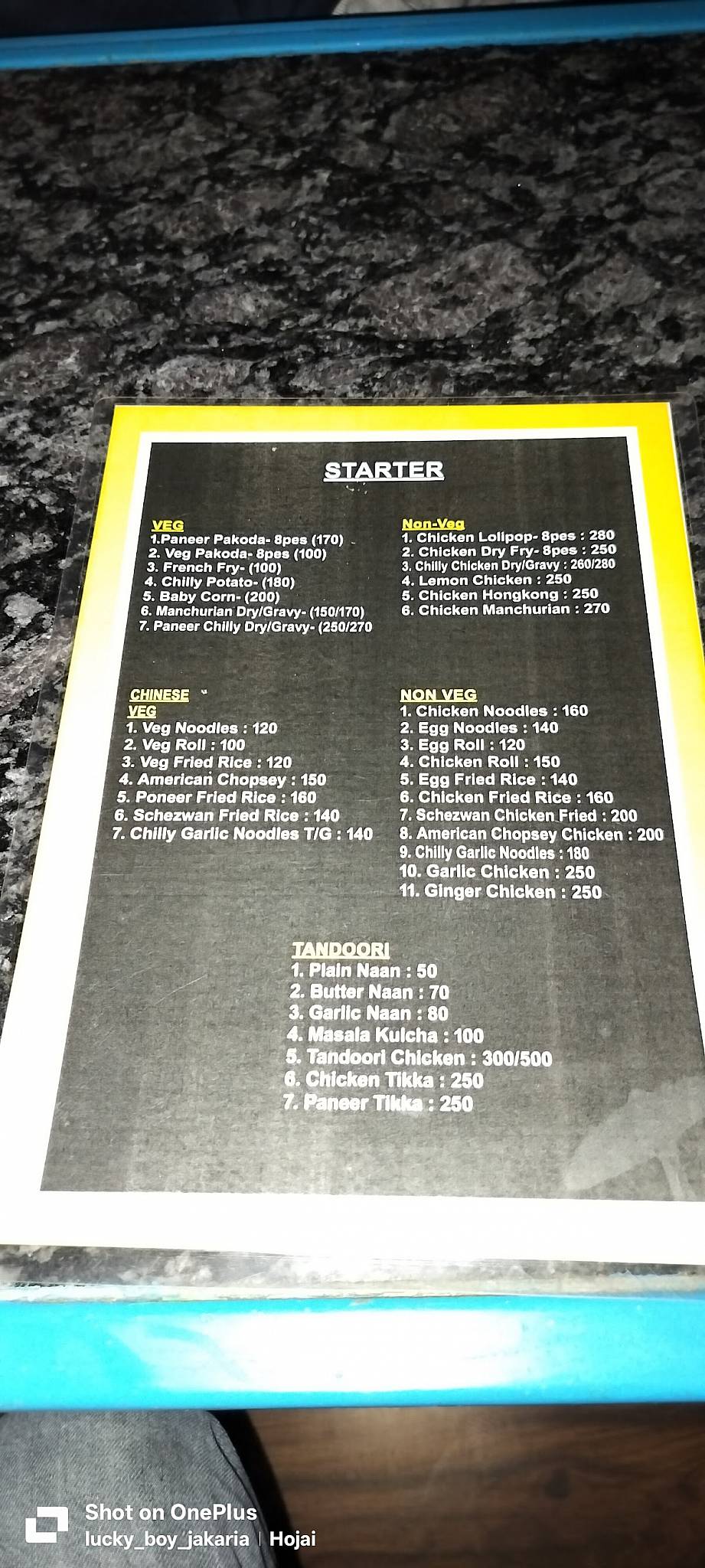 Grandma's Roof cafe menu