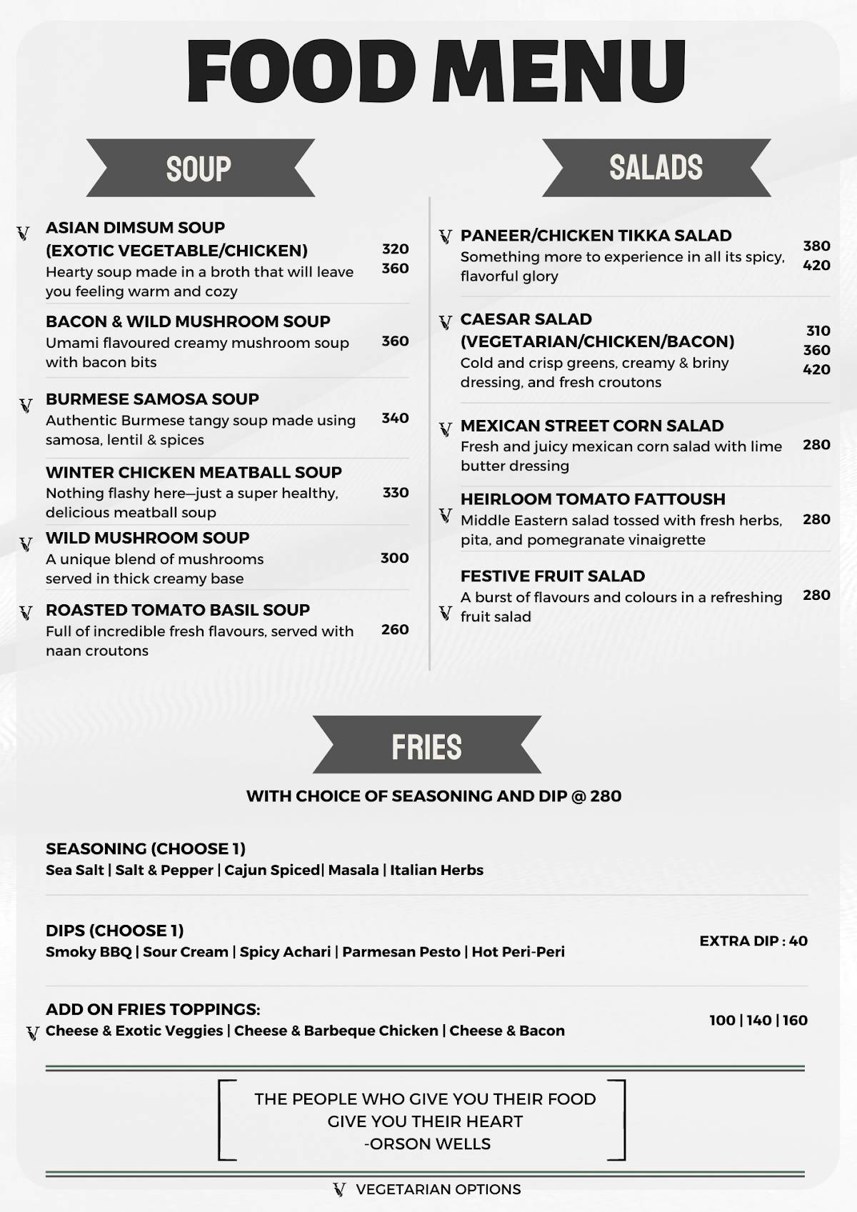Grapevine - Rooftop Tavern menu