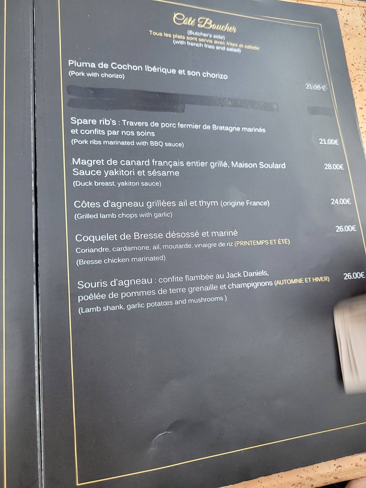 Menu de Le Paddock