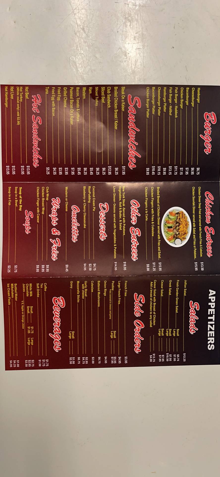 Menu at Mr. Chips Fish Place restaurant, Napanee