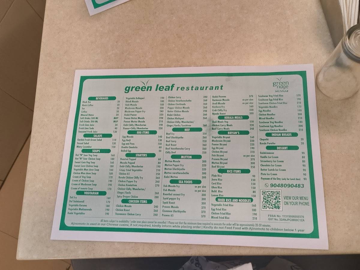 Green Leaf Restaurant menu