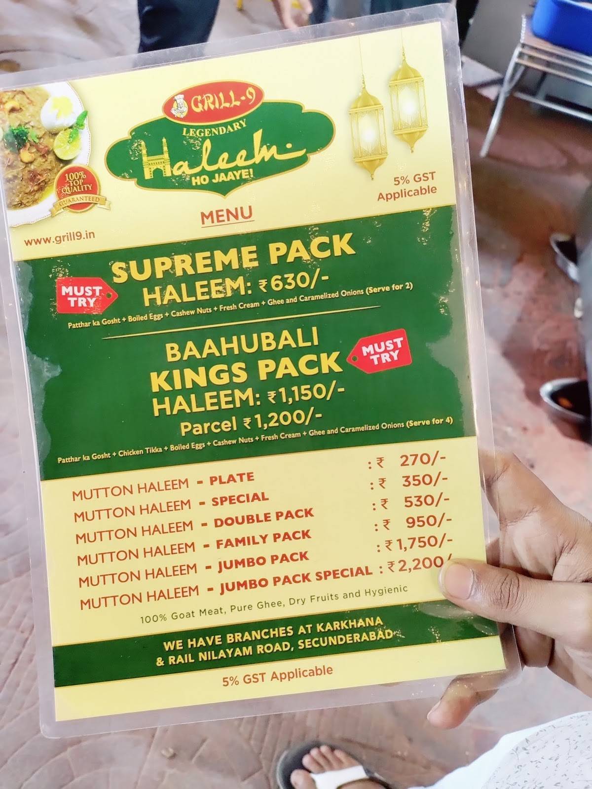 Grill-9 Restaurant menu