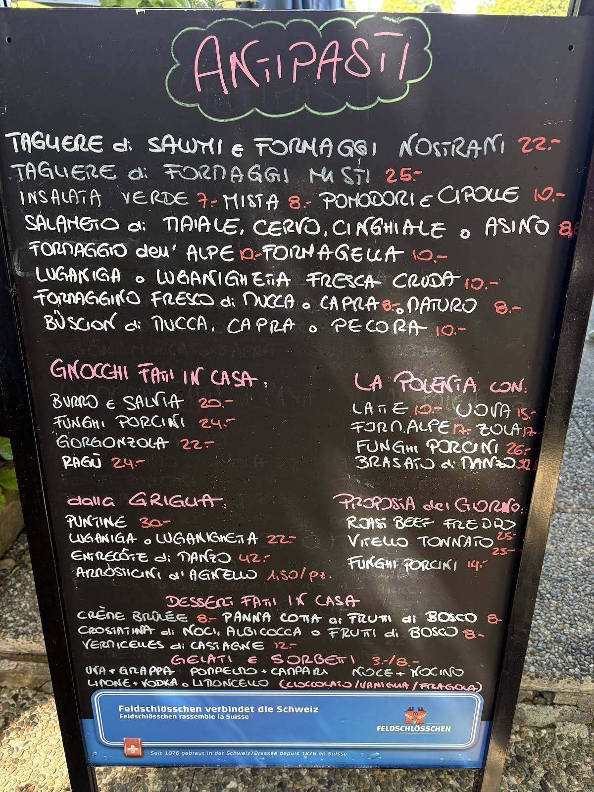 Menu di Grotto Monte Creda 