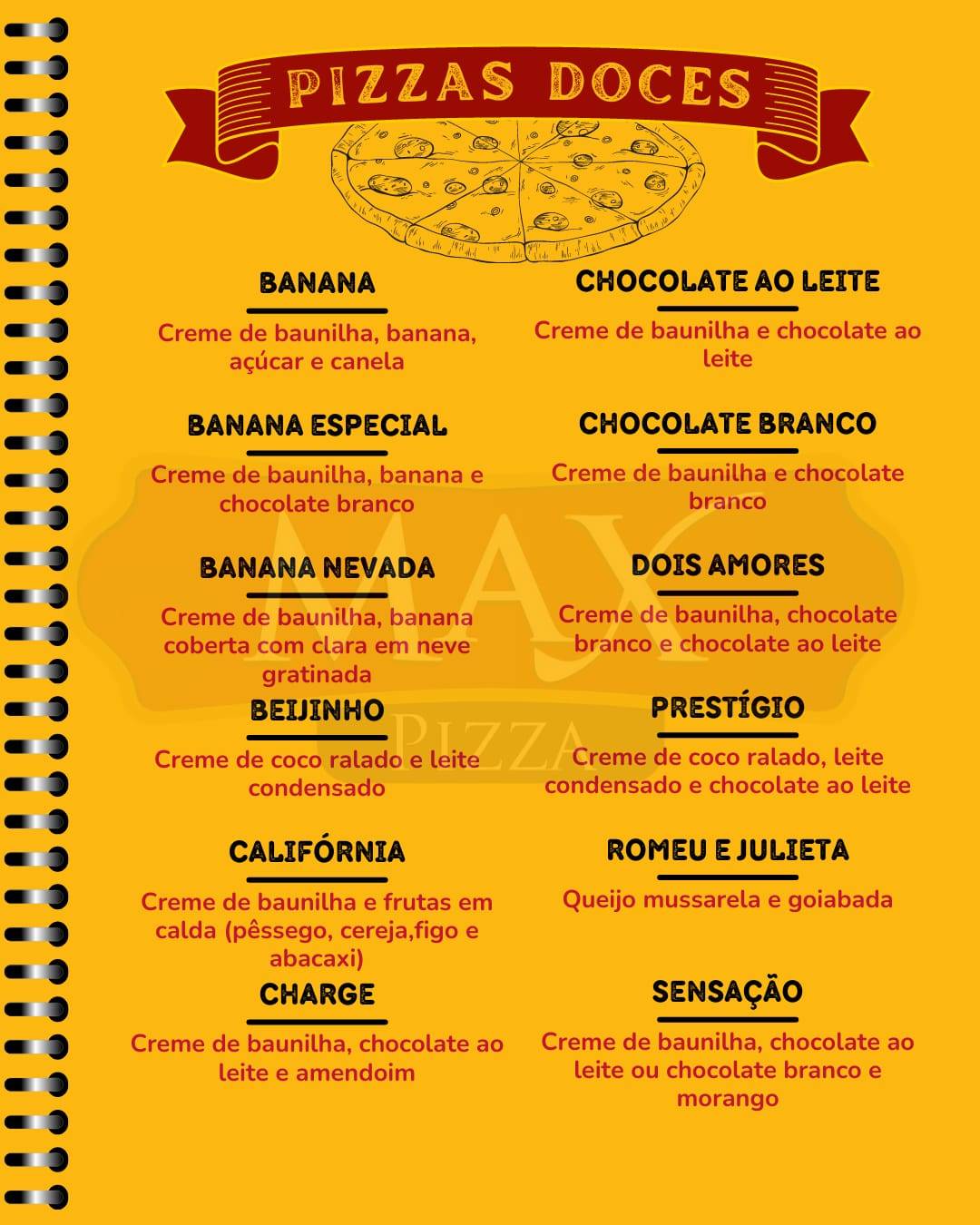 Max Pizza cardápio