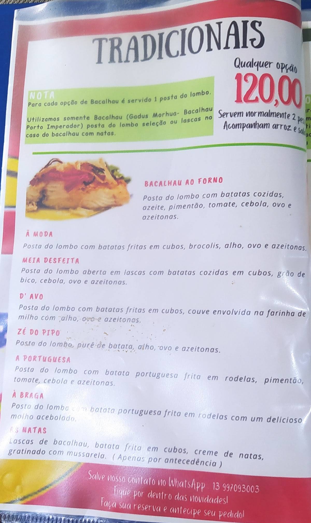 Boca e Sabor cardápio