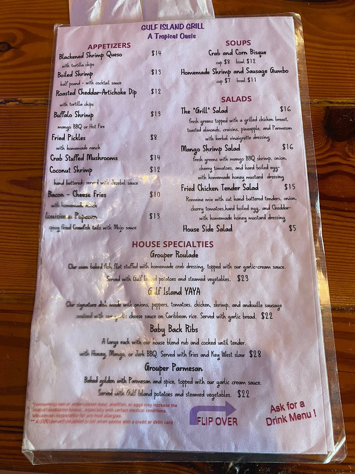 Menu at Gulf Island Grill restaurant, Gulf Shores