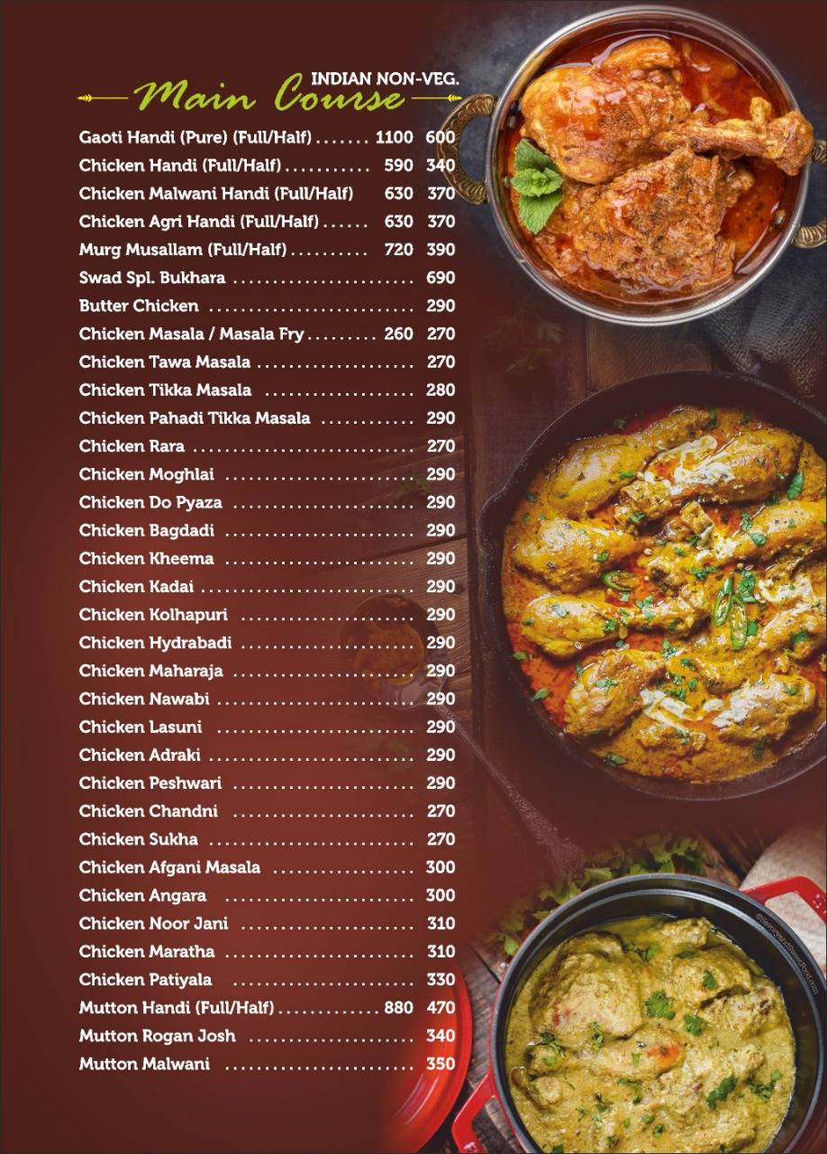 HOTEL SWAD FAMILY RESTAURANT menu