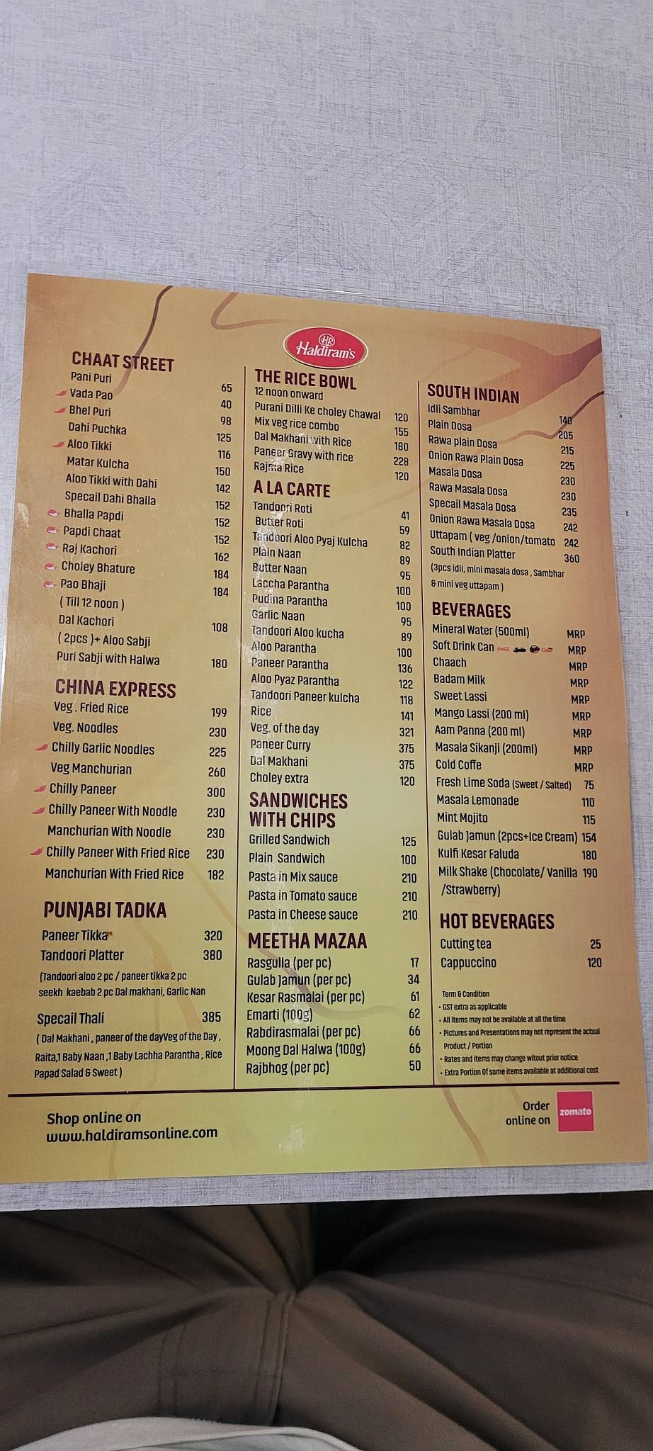 Haldiram's - Eros One, Jangpura Extension menu