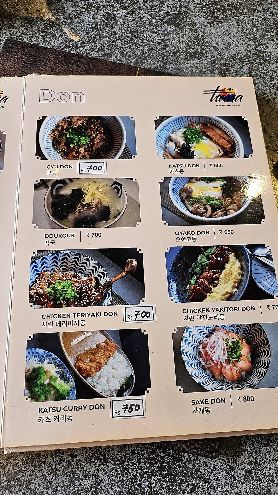 Hana Restaurant & Cafe menu