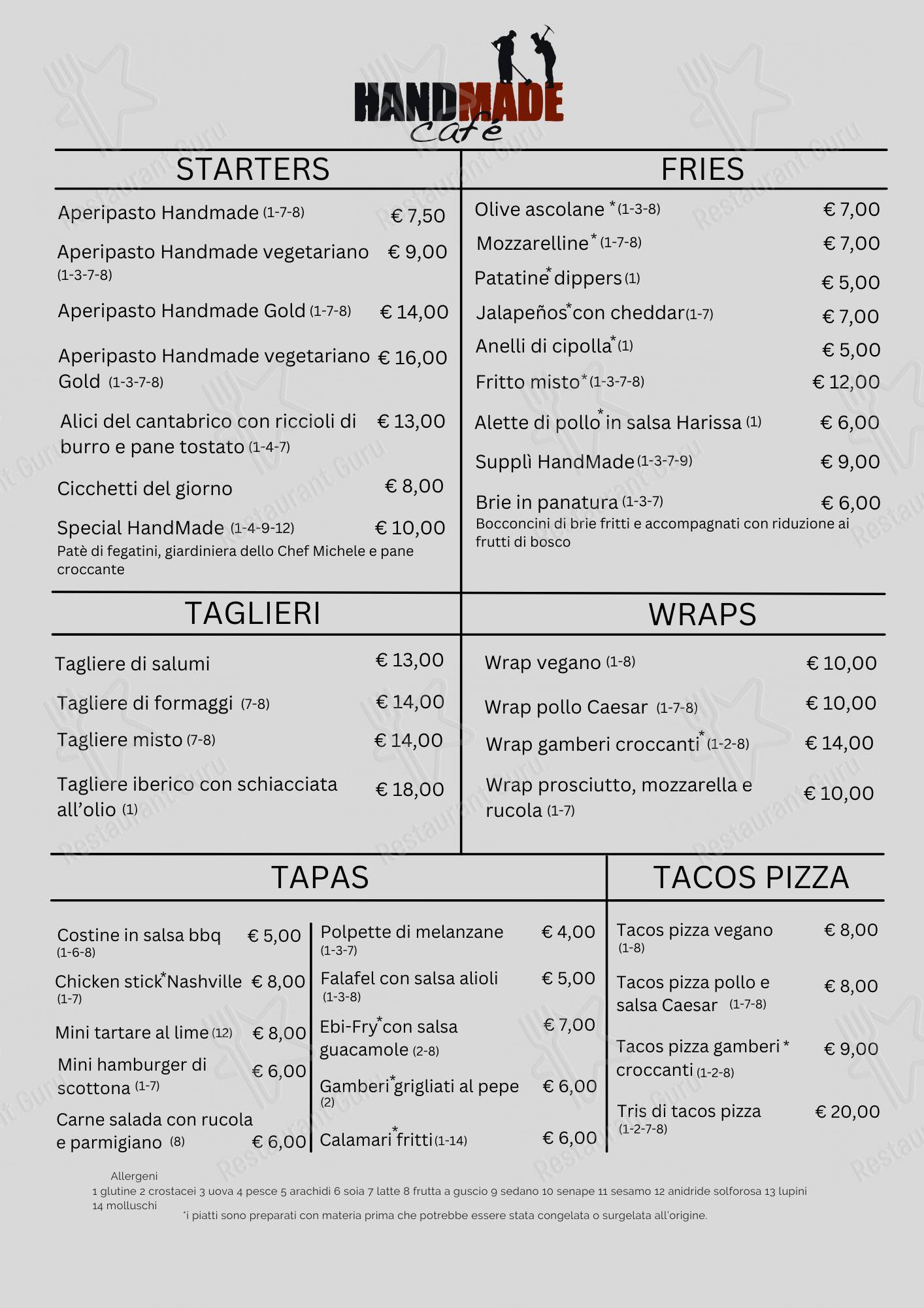Menu di Handmade Cafè - piatti e bevande