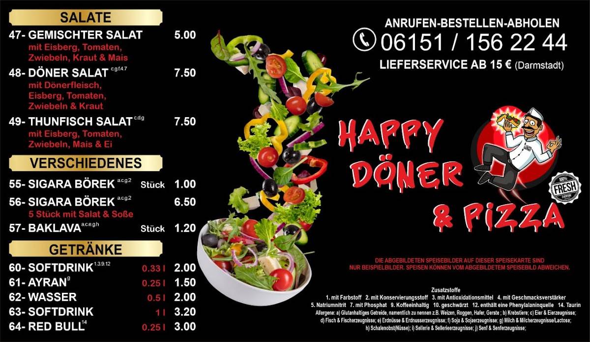 Menu at Happy Döner restaurant, Darmstadt