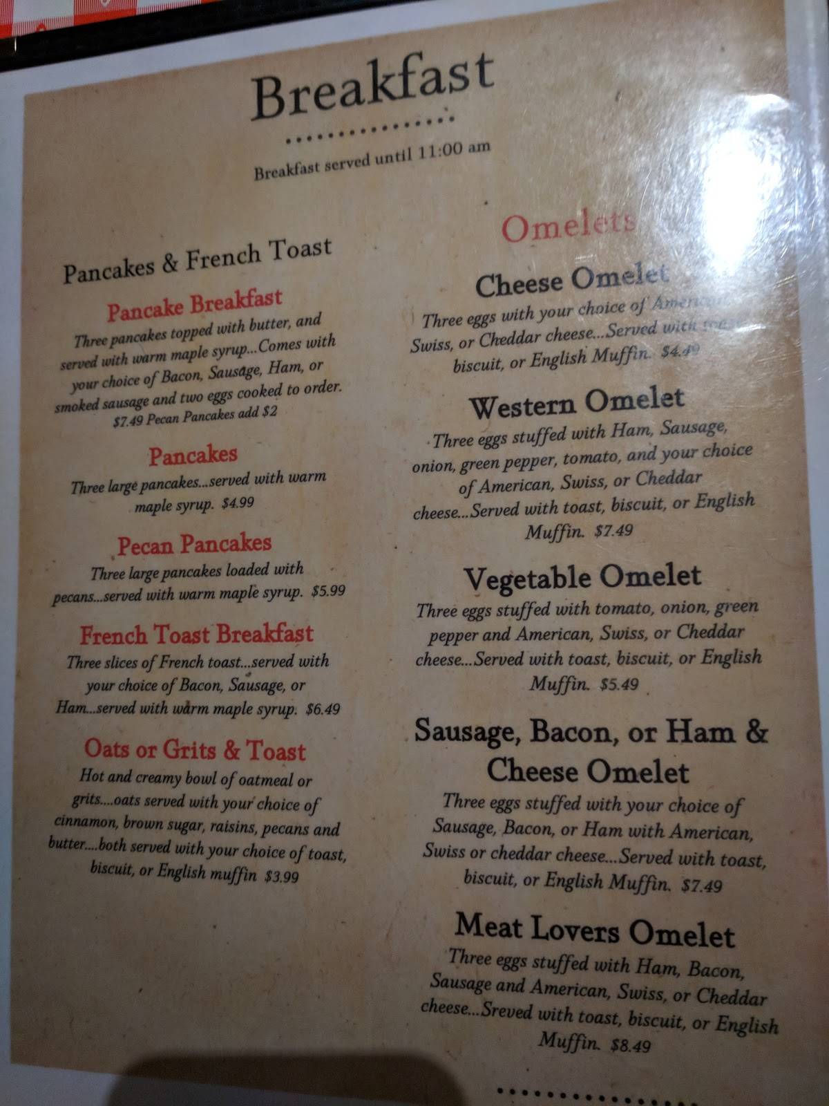Menu at BarBQ Barn, Harrisburg