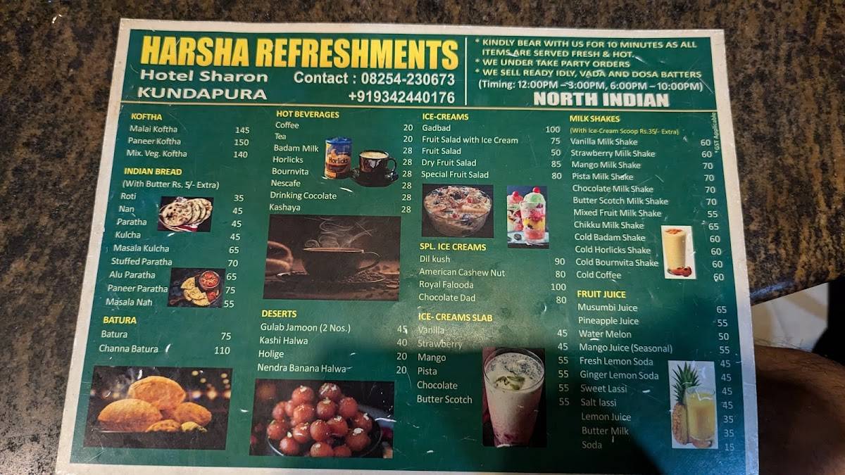 Harsha Refreshment (Veg) menu