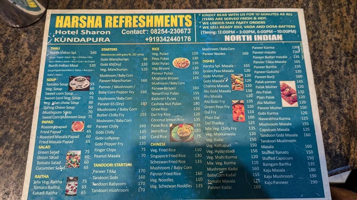Harsha Refreshment (Veg) menu