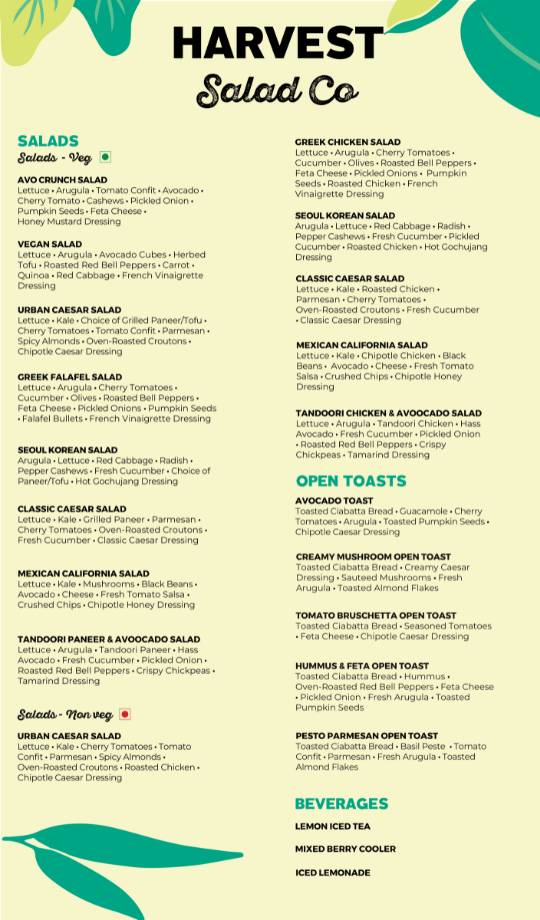 Harvest Salad Co Borivali menu