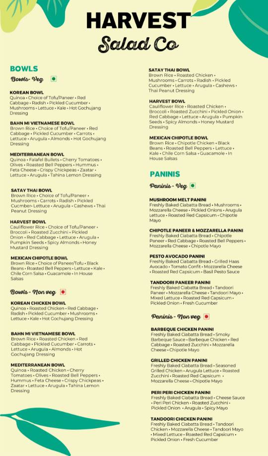 Harvest Salad Co Borivali menu