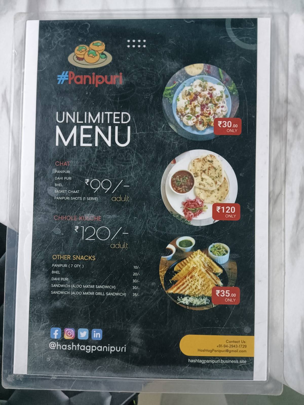 Hashtag Panipuri menu
