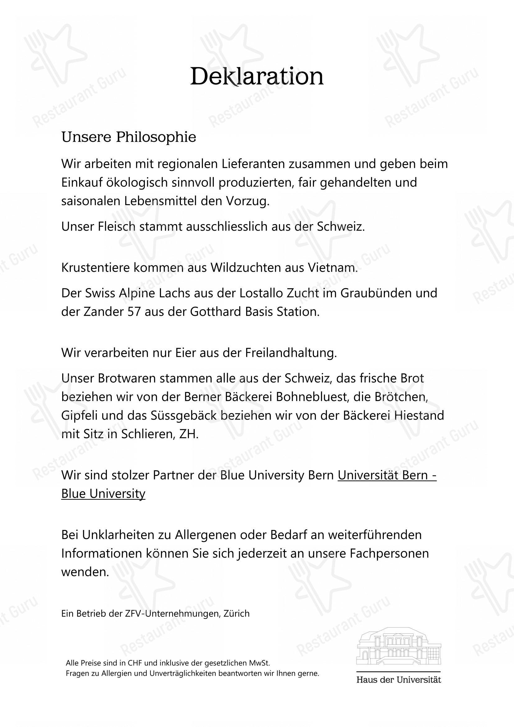 Основное меню per Haus der Universität Bern in Berna