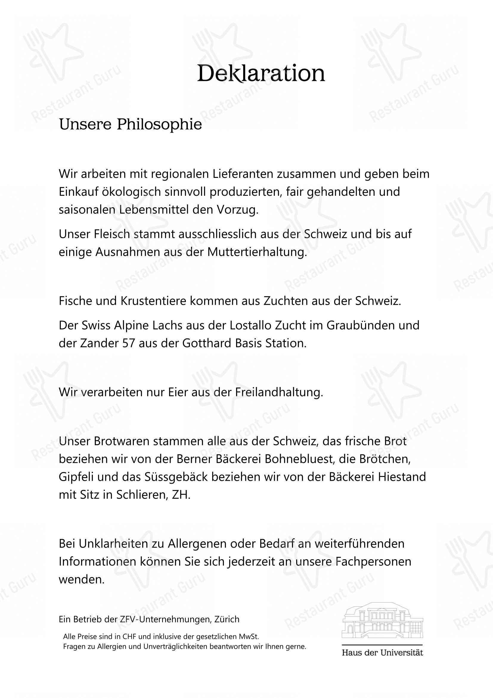 Menu per Haus der Universität Bern in Berna