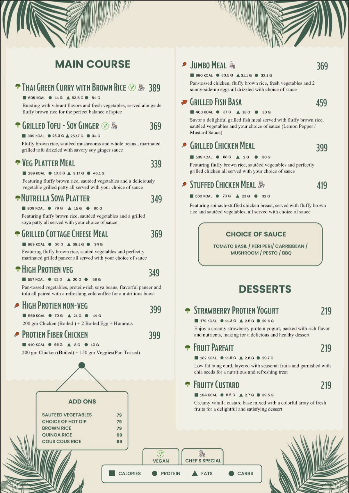 Healthy Chef menu