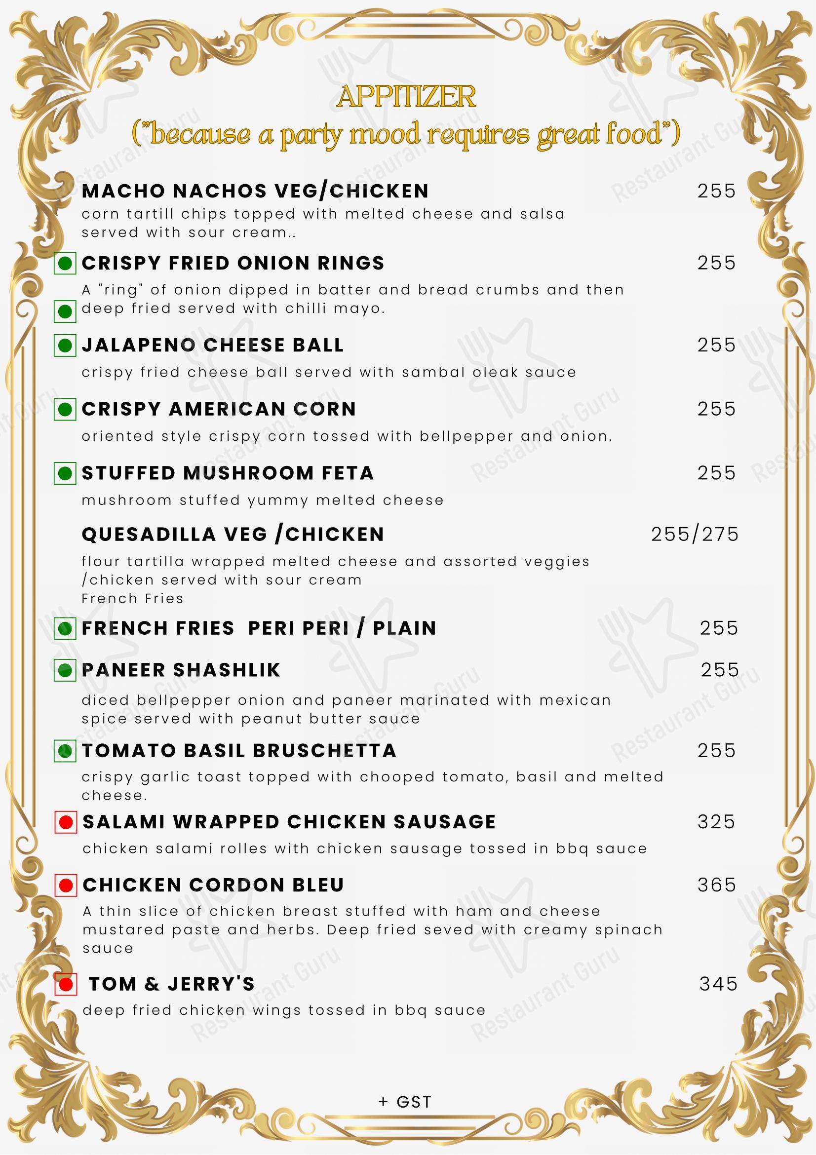 Heist Nightlife - Menu