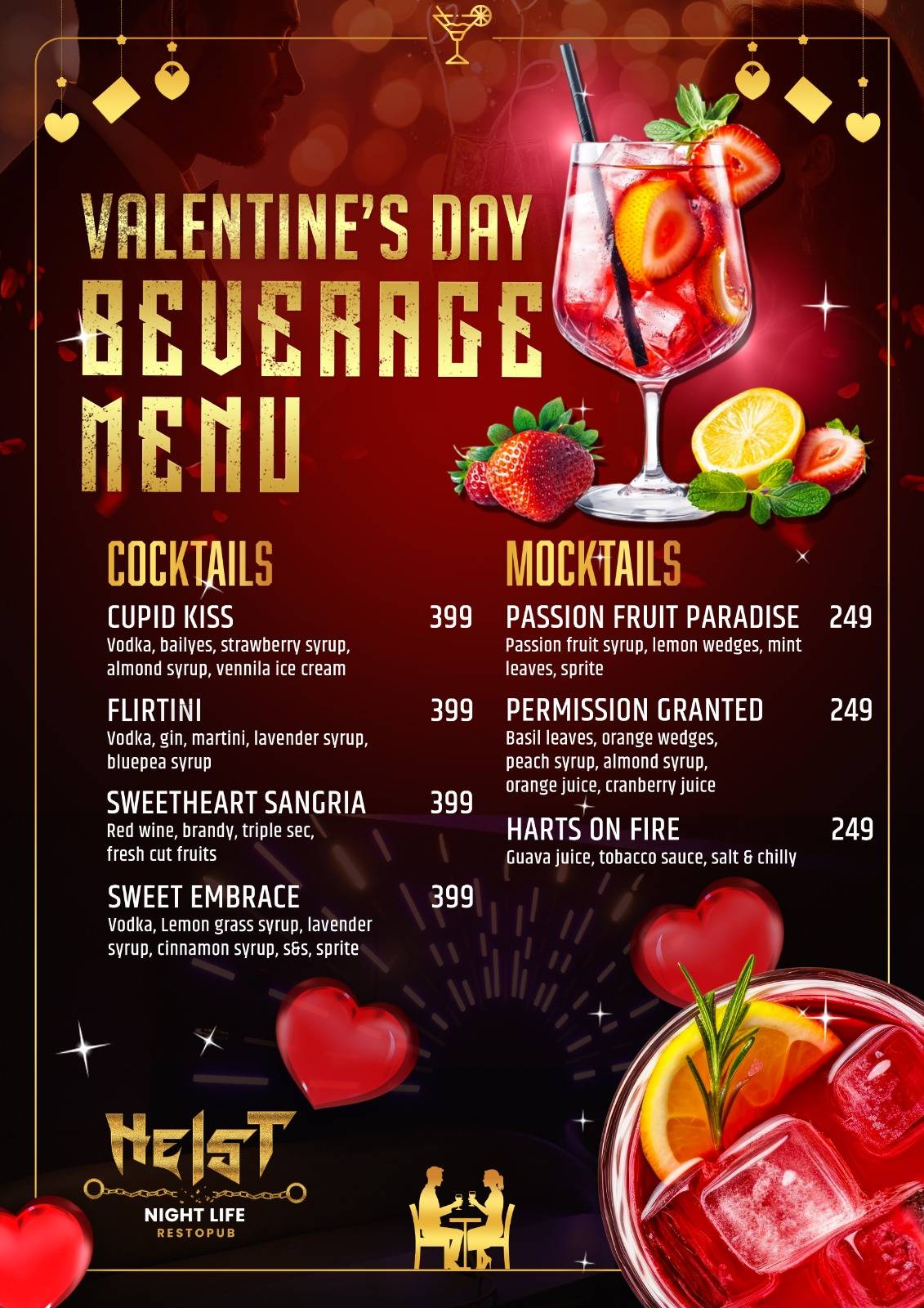 Heist Nightlife menu