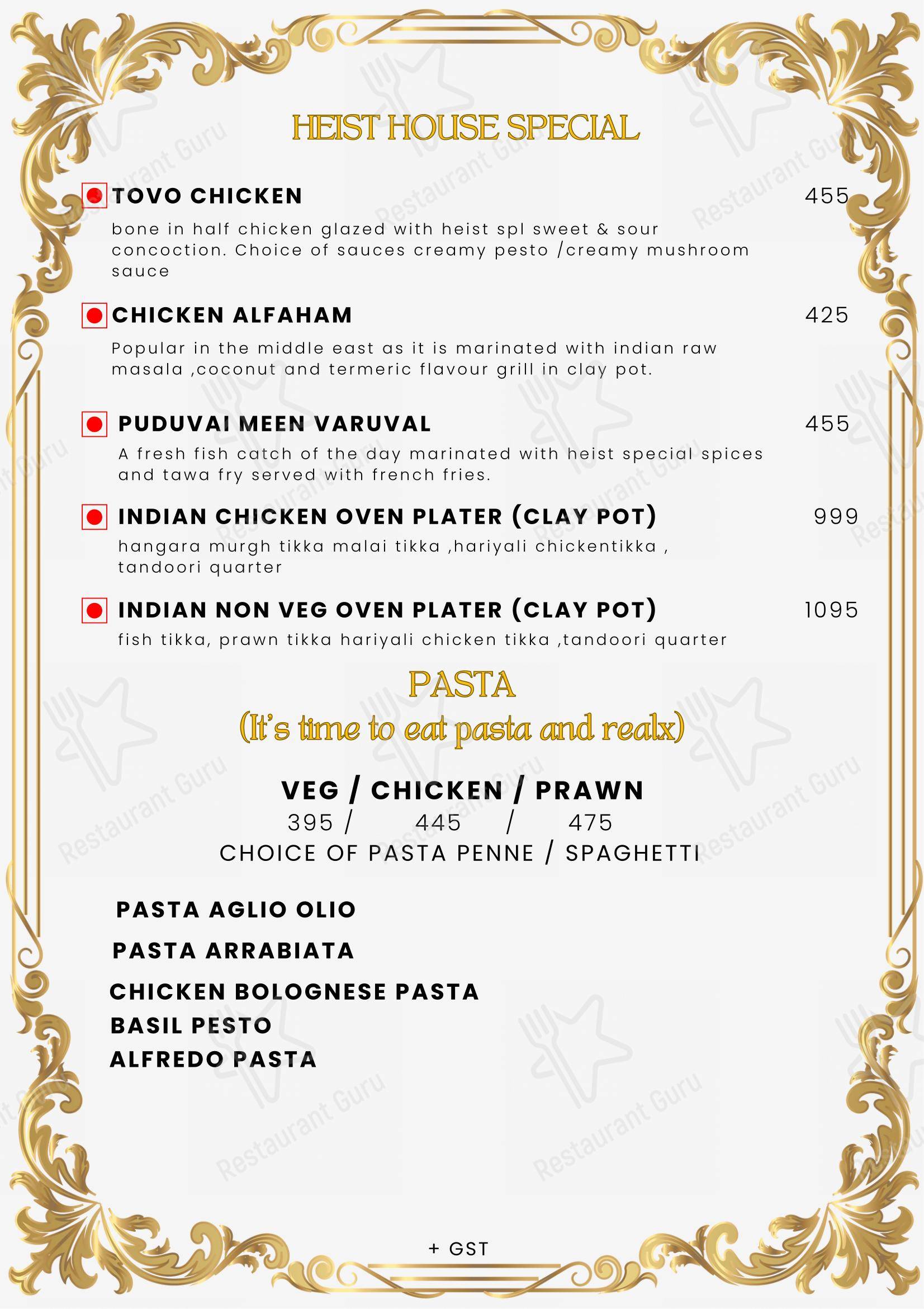 Heist Nightlife in Puducherry - Menu