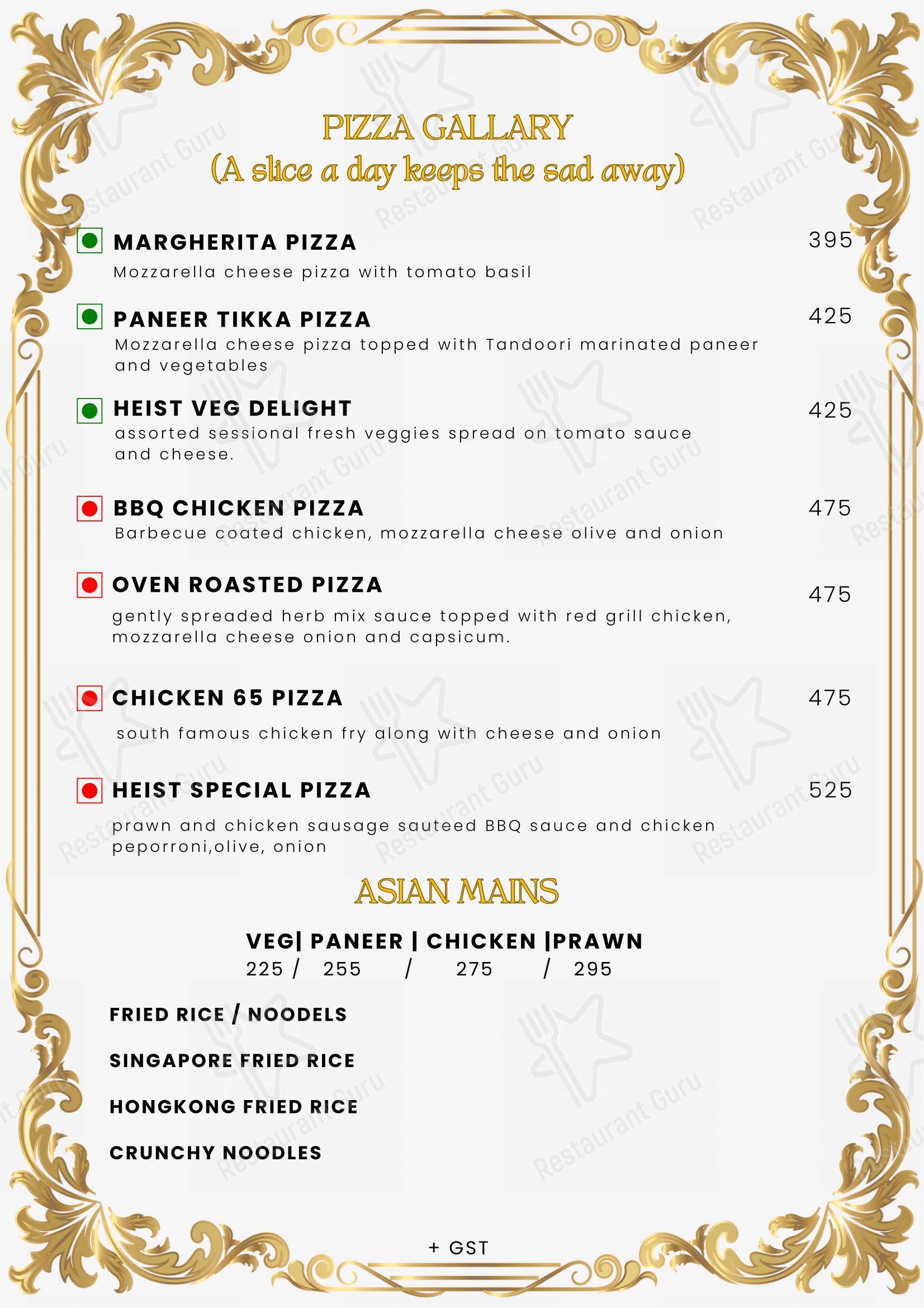 Heist Nightlife - Menu