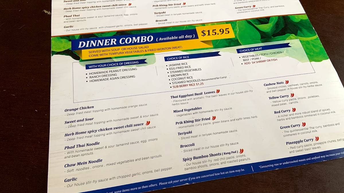 Menu at Herb Home Thai Restaurant, Lompoc