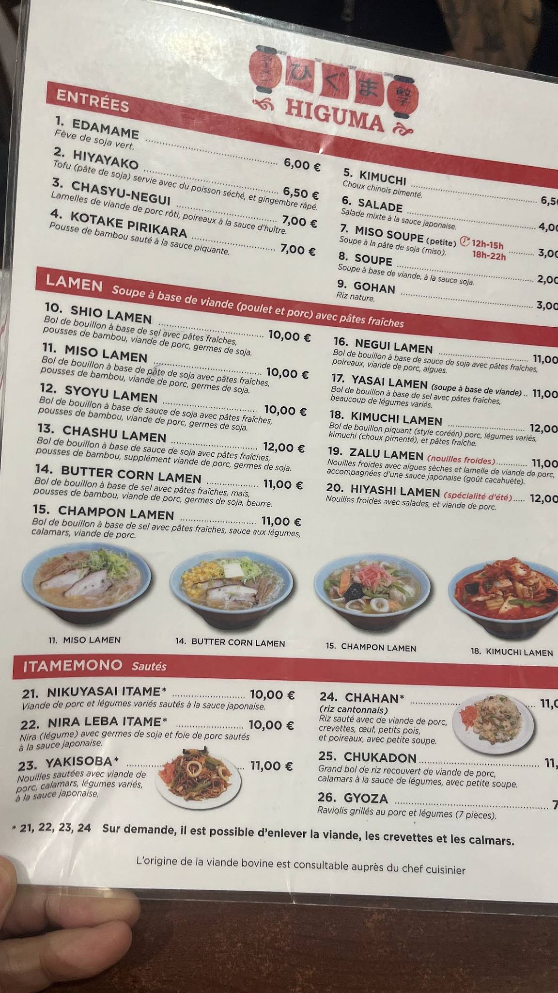 Menu de Higuma