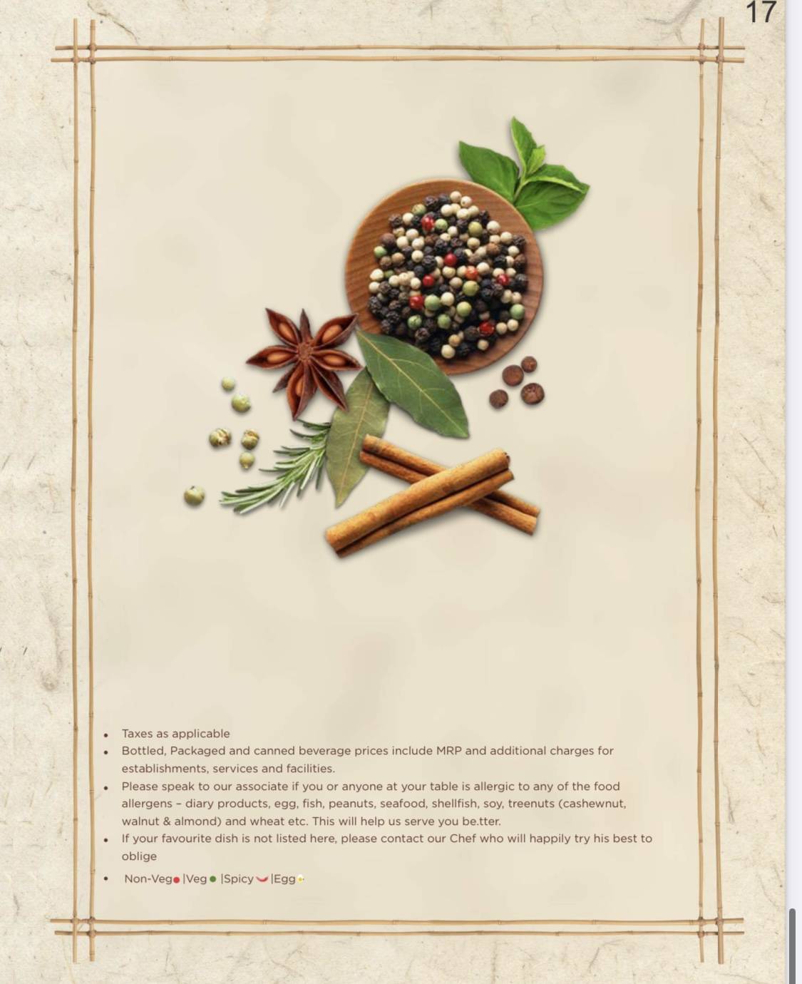 Hill Spice Restaurant menu