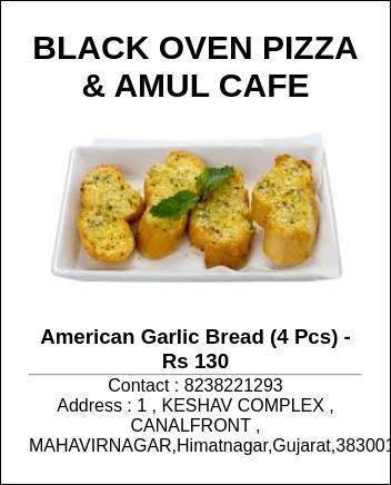 BLACK OVEN PIZZA & AMUL CAFE menu