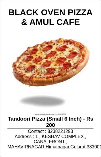 BLACK OVEN PIZZA & AMUL CAFE menu