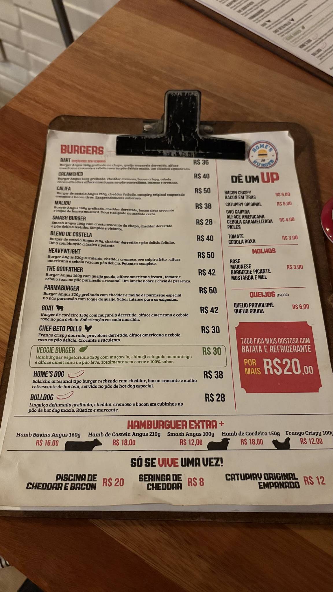 Home's Burger cardápio