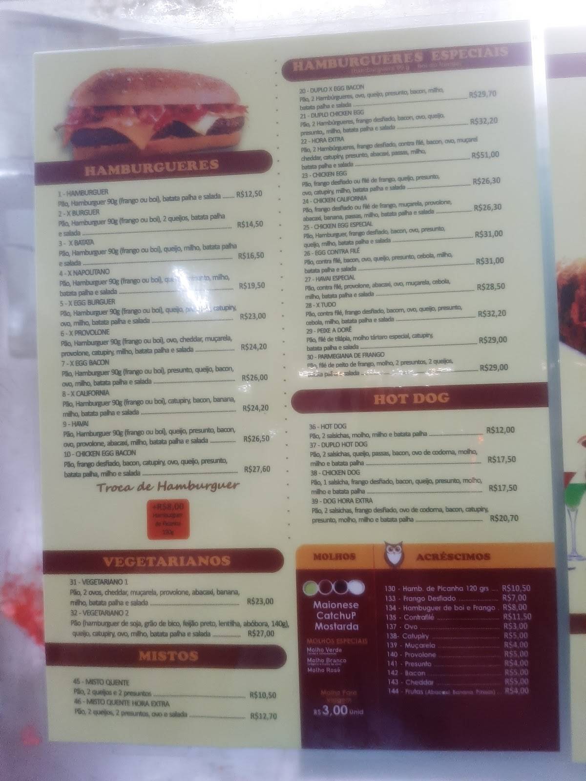 Hora Extra Hamburgueria e Petiscos cardápio