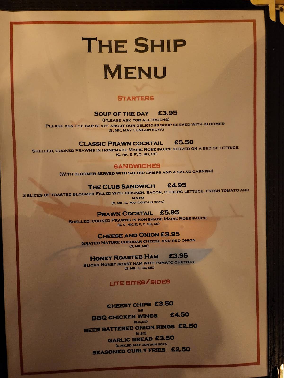 Menu at Ship Inn pub & bar, Horncastle