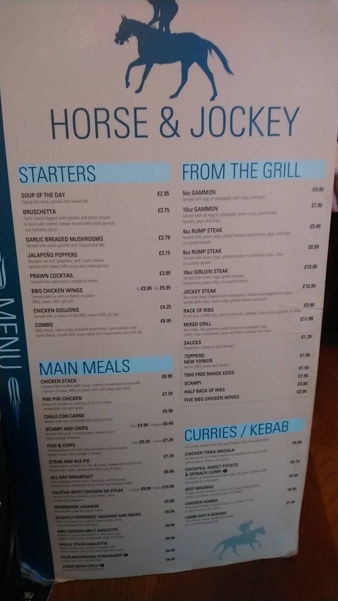 Menu at Horse and Jockey pub & bar, Wolverhampton