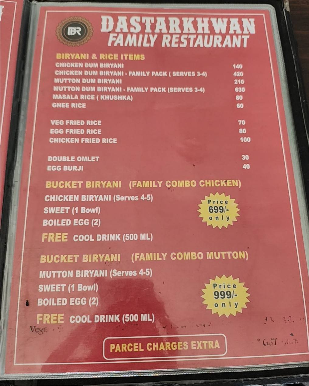 Dastarkhwan Restaurant menu
