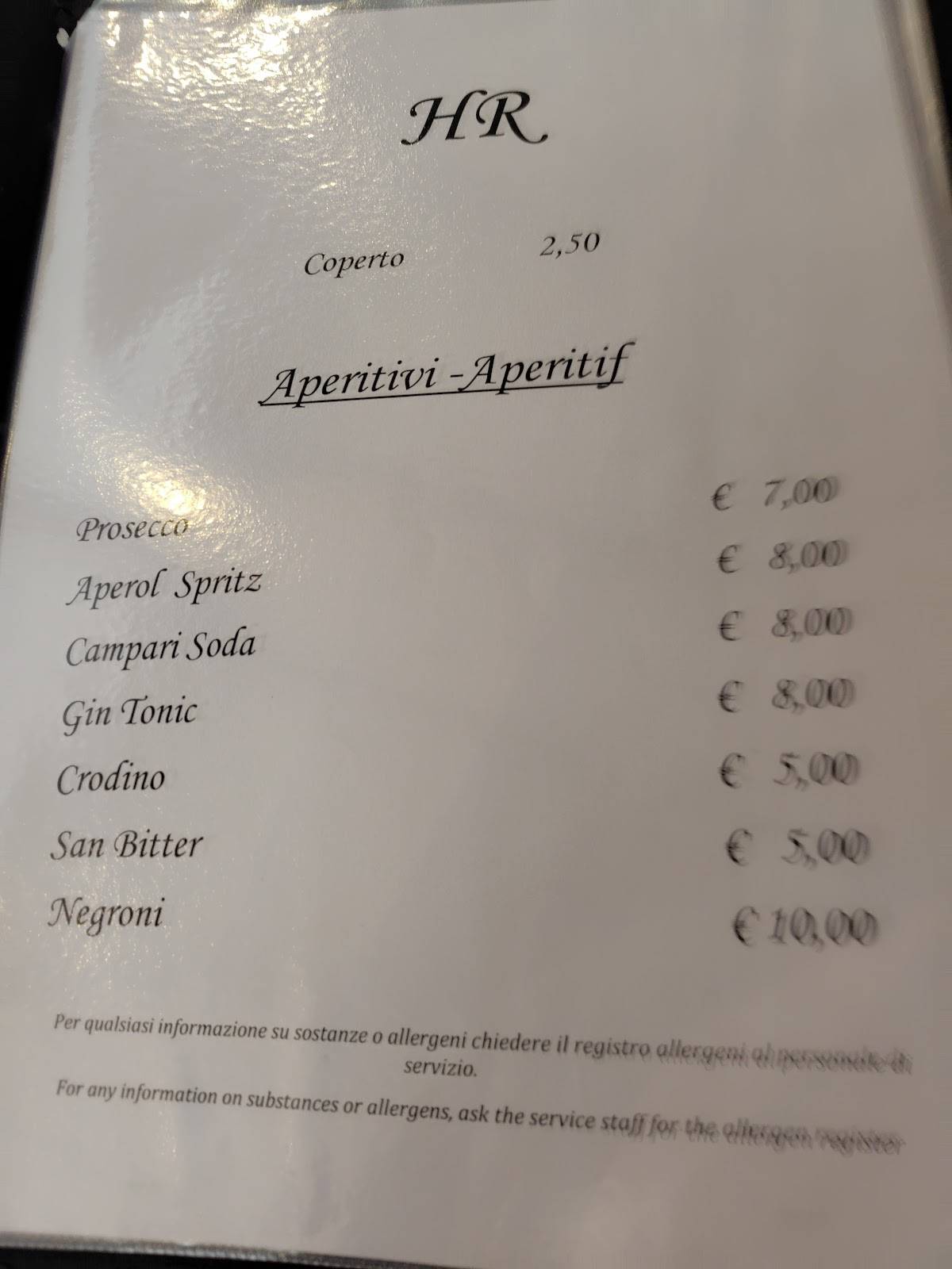 Menu di Hostaria Romana 