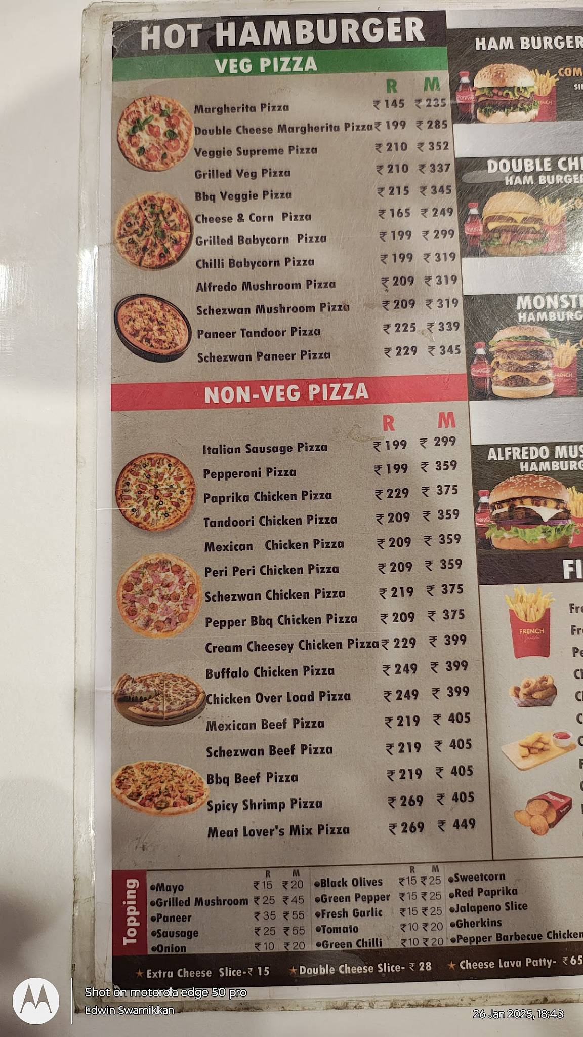 Hot Hamburger Restaurant menu