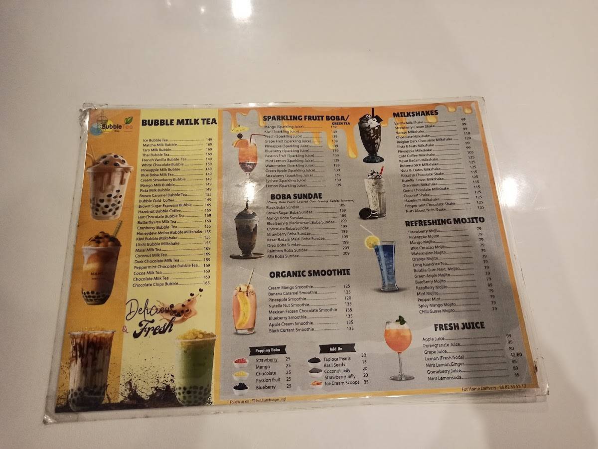 Hot Hamburger Restaurant menu